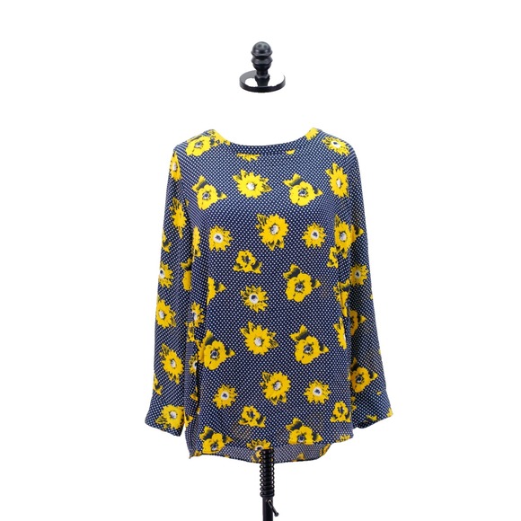 Banana Republic Tops - Banana Republic Blue Yellow White Floral‎ Polka Dot Large Long Sleeve Blouse